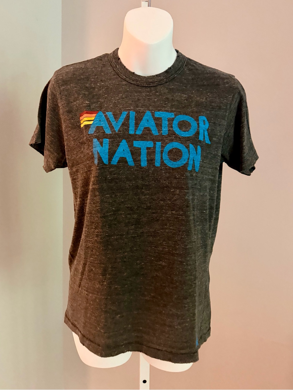Aviator Nation Vintage Charcoal Heather Original Logo Tee Sz L Rare!!
